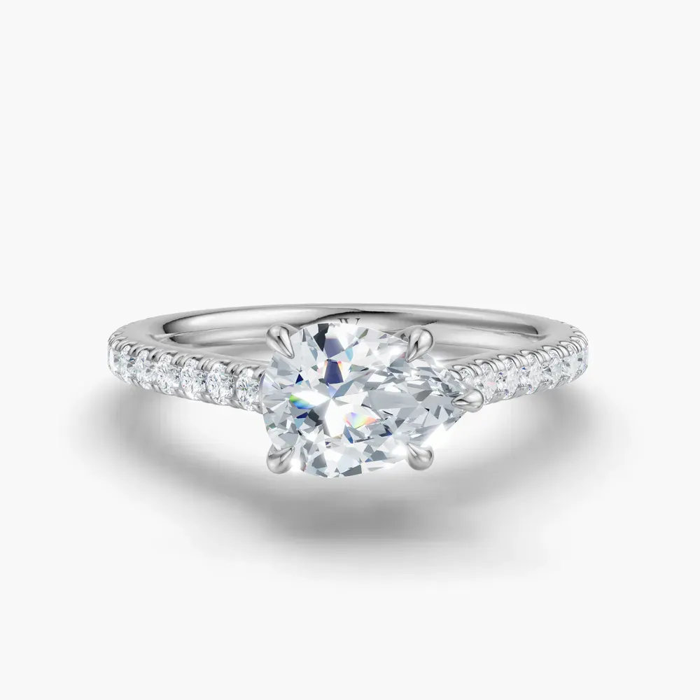 Certified 1 carat Lab Grown Diamond Pear Cut Pavé, Cathedral, East-West Engagement Ring in 14K White Gold-Uma