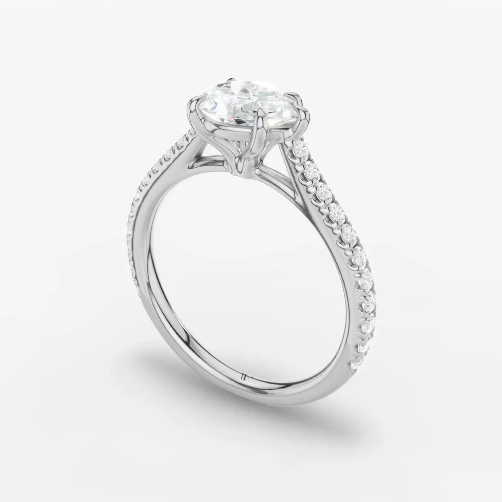 Certified 1 carat Lab Grown Diamond Pear Cut Pavé, Cathedral, East-West Engagement Ring in 14K White Gold-Uma