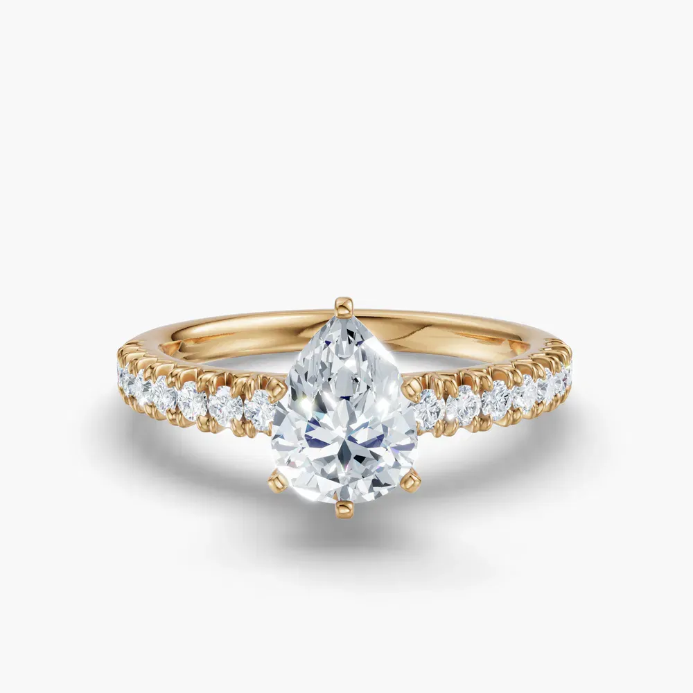 Certified 1 carat Lab Grown Diamond Pear Cut Pavé, Classic, Simple Engagement Ring in 14K Yellow Gold-Nela