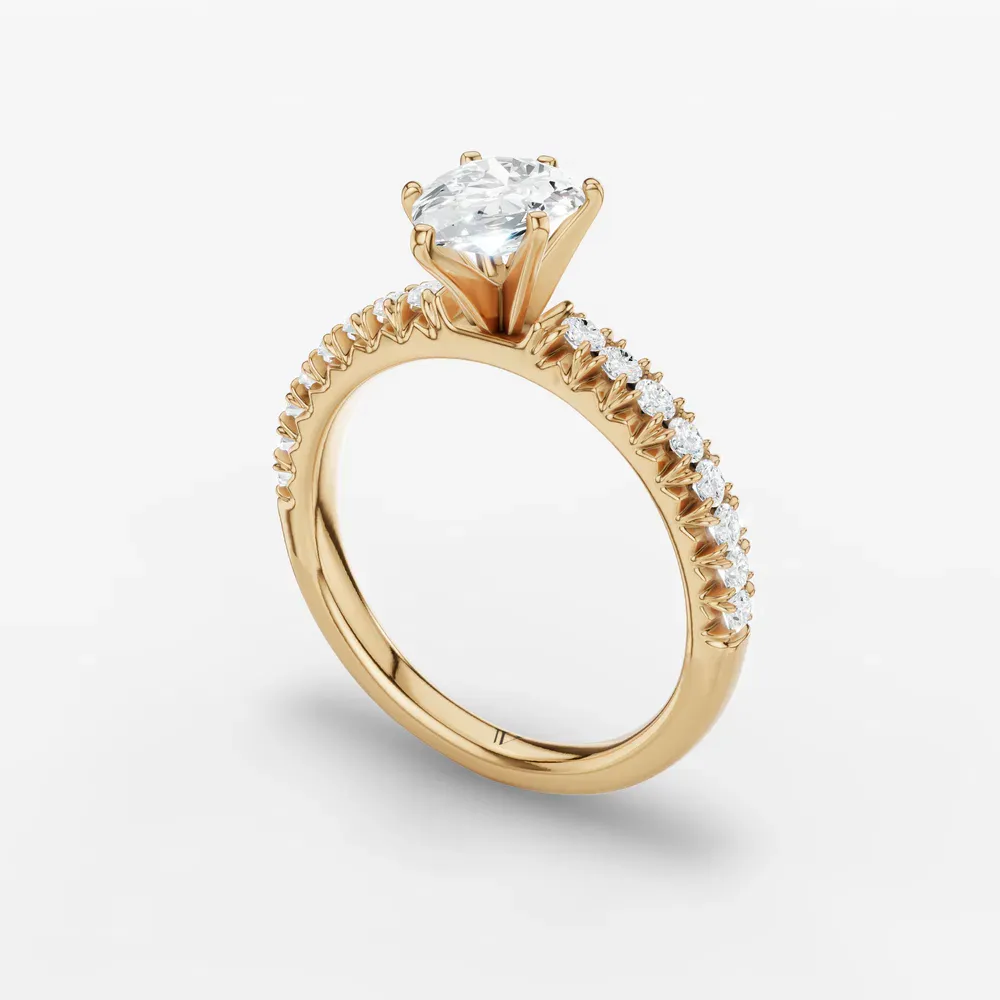 Certified 1 carat Lab Grown Diamond Pear Cut Pavé, Classic, Simple Engagement Ring in 14K Yellow Gold-Nela