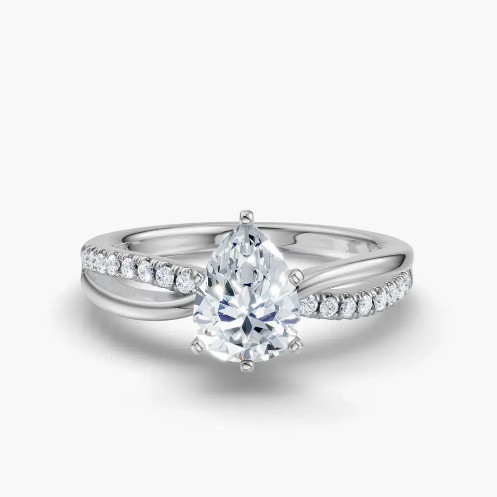 Certified 1 carat Lab Grown Diamond Pear Cut Pavé, Split Shank Engagement Ring in 14K White Gold-Polaris