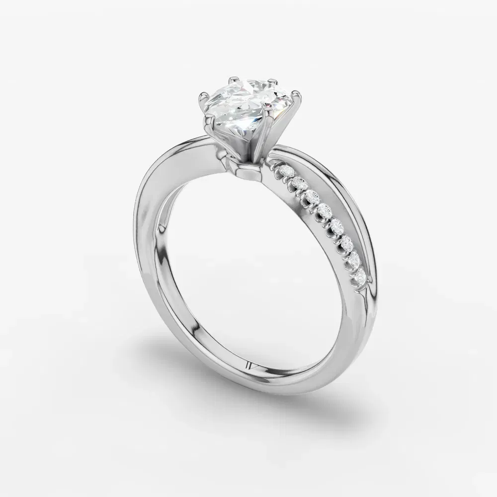 Certified 1 carat Lab Grown Diamond Pear Cut Pavé, Split Shank Engagement Ring in 14K White Gold-Polaris