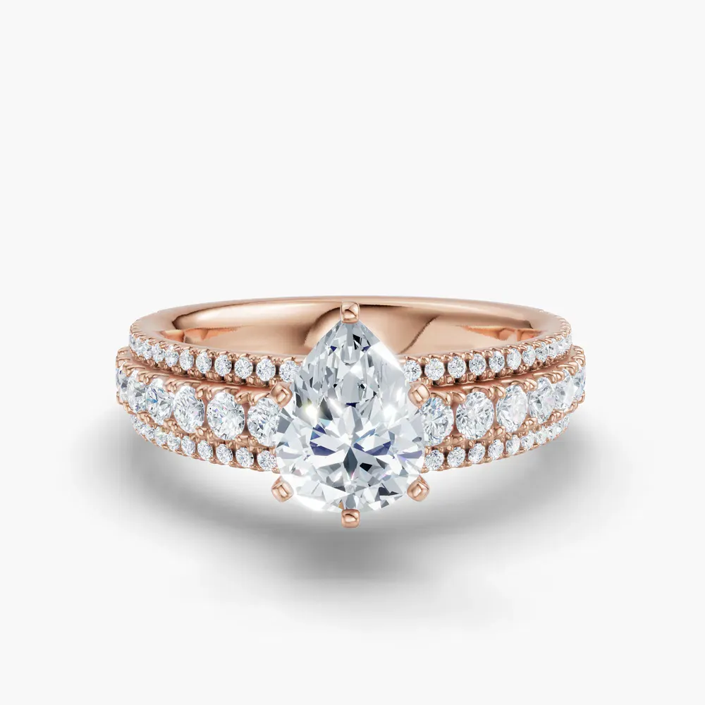 Certified 1 carat Lab Grown Diamond Pear Cut Pavé Engagement Ring in 14K Rose Gold-Riven