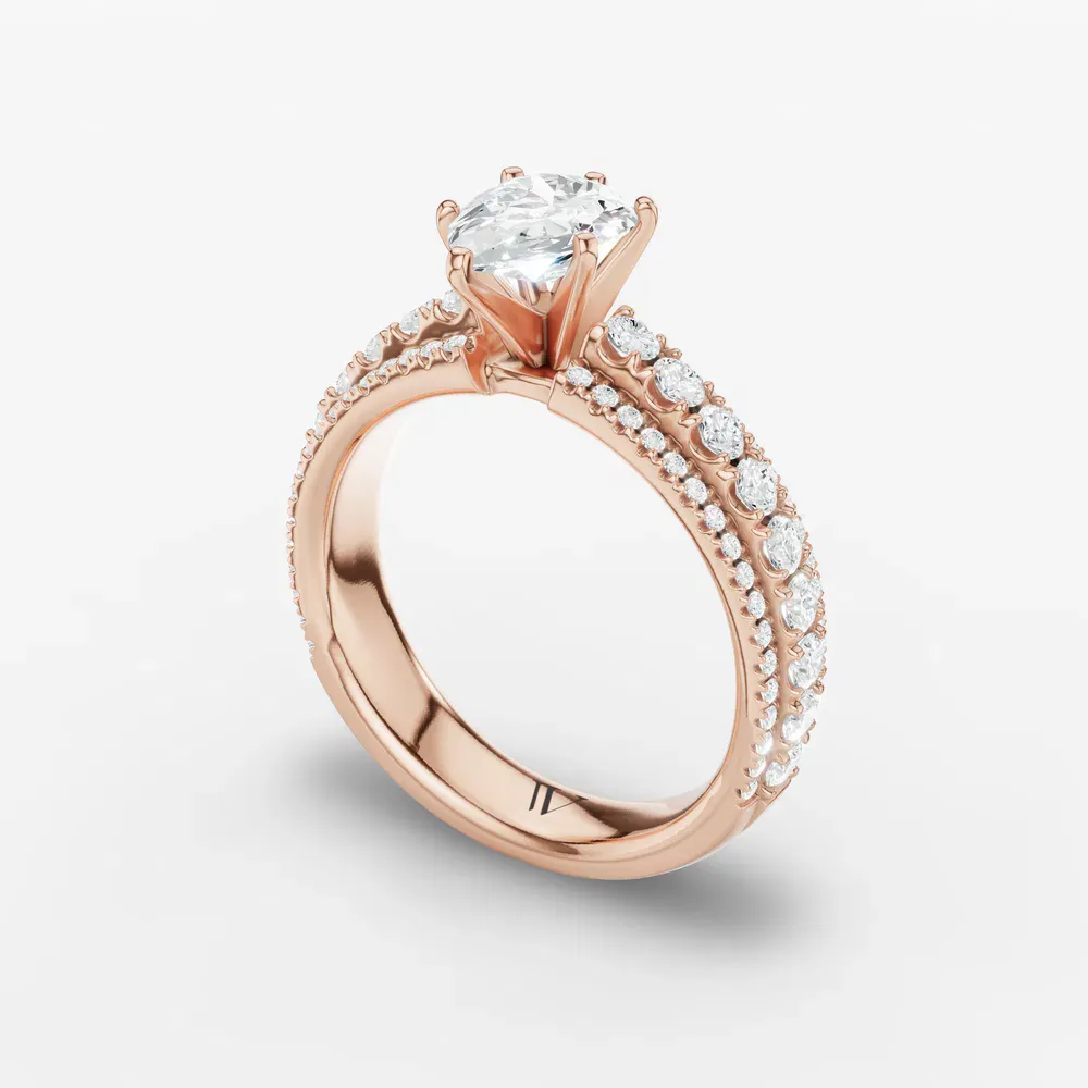 Certified 1 carat Lab Grown Diamond Pear Cut Pavé Engagement Ring in 14K Rose Gold-Riven