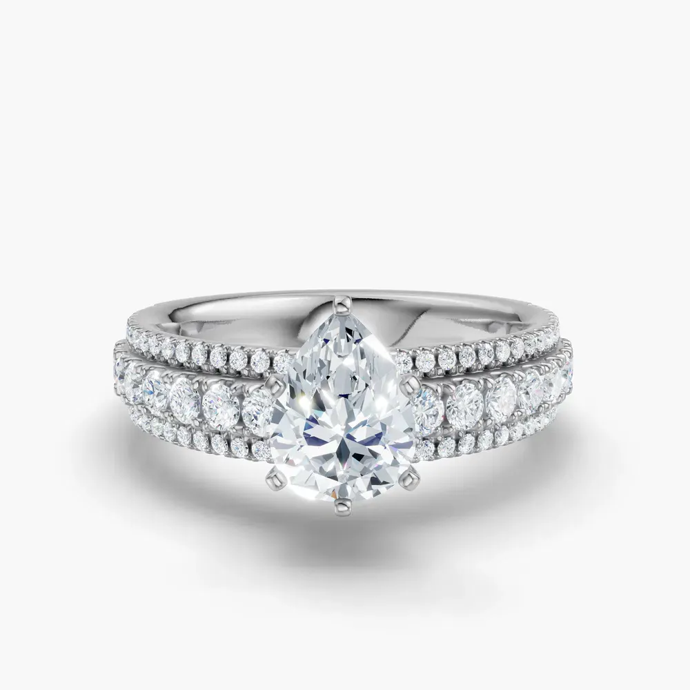 Certified 1 carat Lab Grown Diamond Pear Cut Pavé Engagement Ring in 14K White Gold-Riven