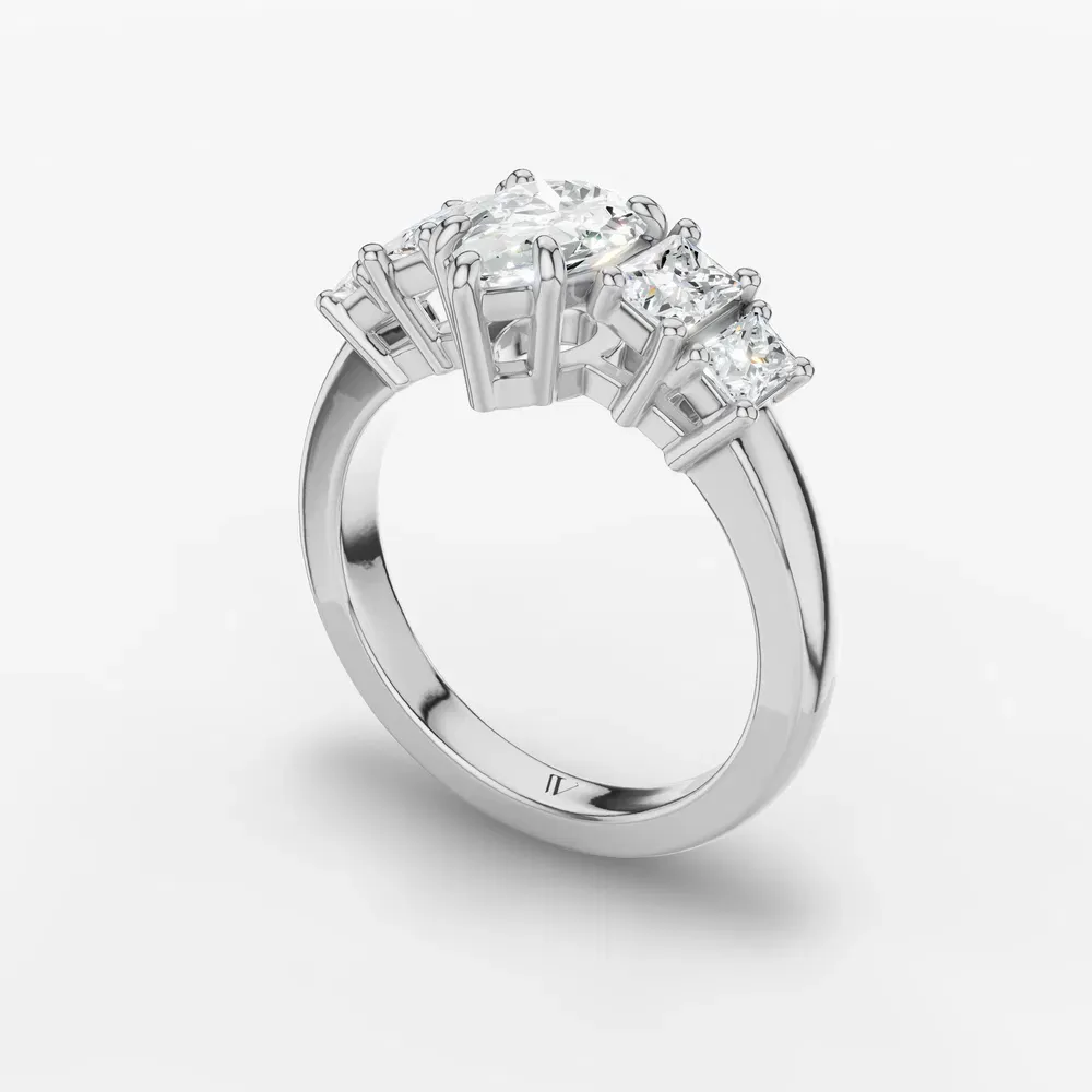 Certified 1 carat Lab Grown Diamond Pear Cut Five Stone, Side Stone Engagement Ring in 14K White Gold-Velaris