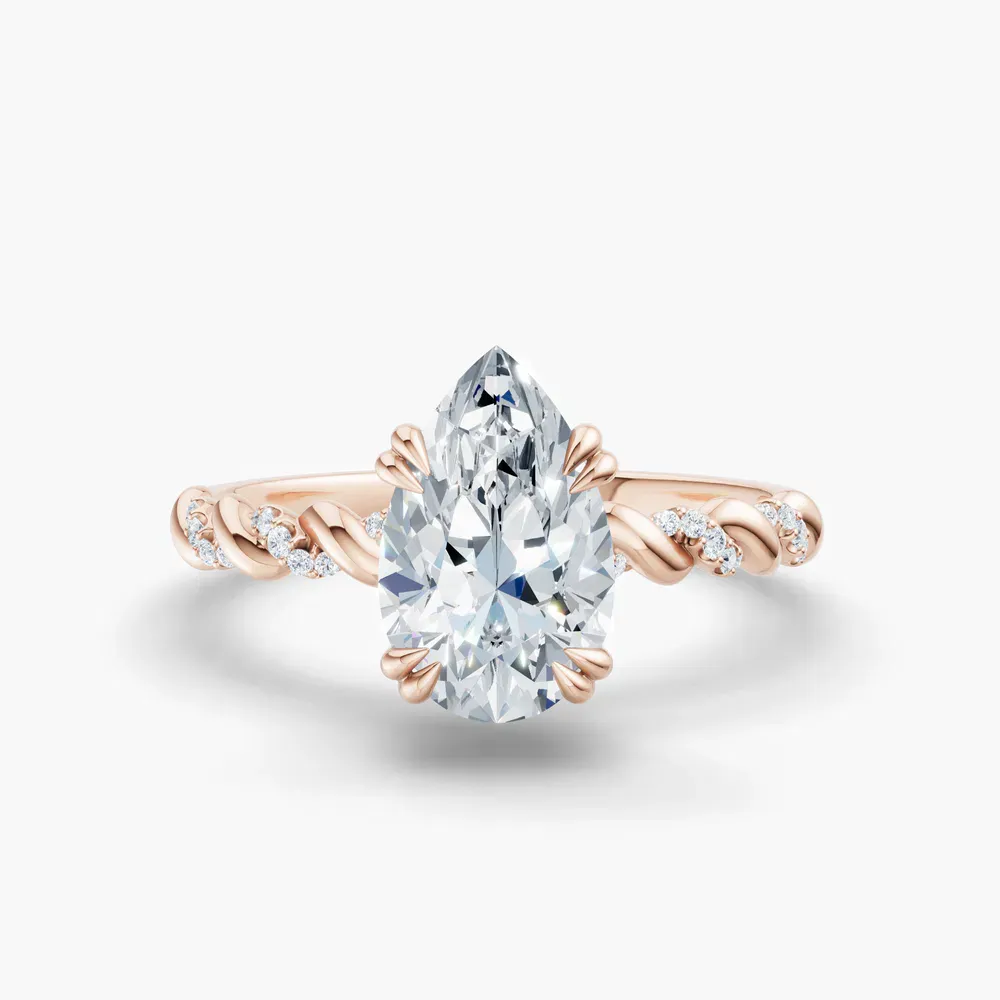 Certified 1 carat Lab Grown Diamond Pear Cut Pavé, Hidden Halo, Twist Engagement Ring in 14K Rose Gold-Lior