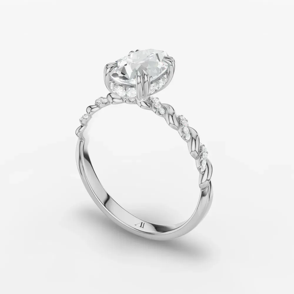 Certified 1 carat Lab Grown Diamond Pear Cut Pavé, Hidden Halo, Twist Engagement Ring in 14K White Gold-Lior