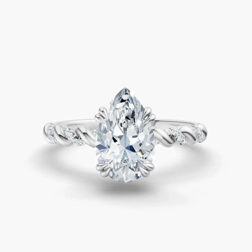 Certified 1 carat Lab Grown Diamond Pear Cut Pavé, Hidden Halo, Twist Engagement Ring in 14K White Gold-Lior
