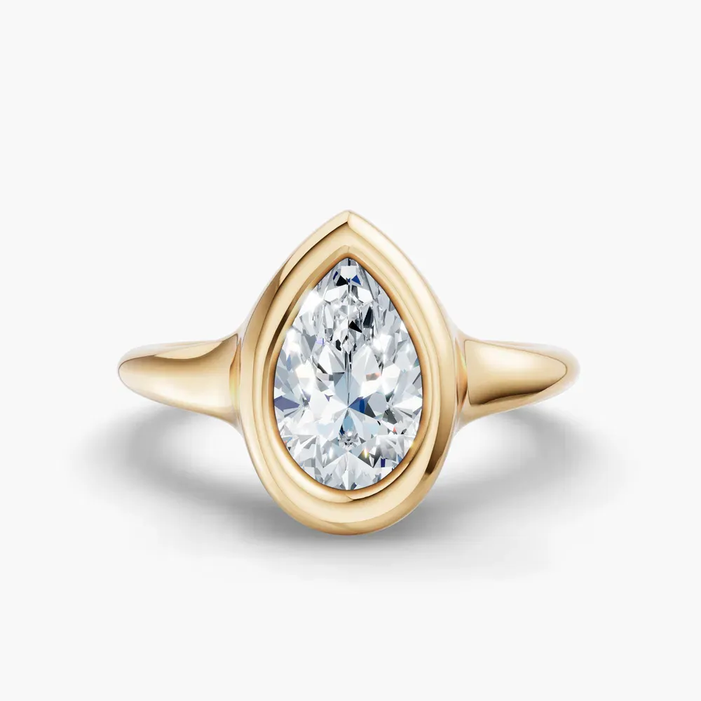 Certified 2 carat Lab Grown Diamond Pear Cut Solitaire, Bezel Engagement Ring in 14K Yellow Gold-Zayn