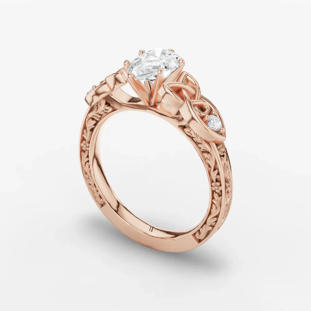 Certified 1 carat Lab Grown Diamond Pear Cut Vintage, Cathedral, Unique Engagement Ring in 14K Rose Gold-Kael