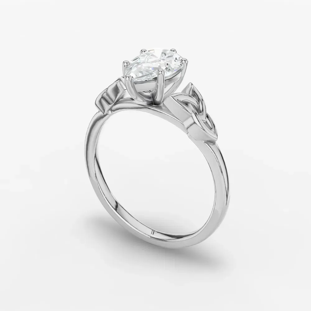 Certified 1 carat Lab Grown Diamond Pear Cut Solitaire, Cathedral, Celtic Engagement Ring in 14K White Gold-Vire