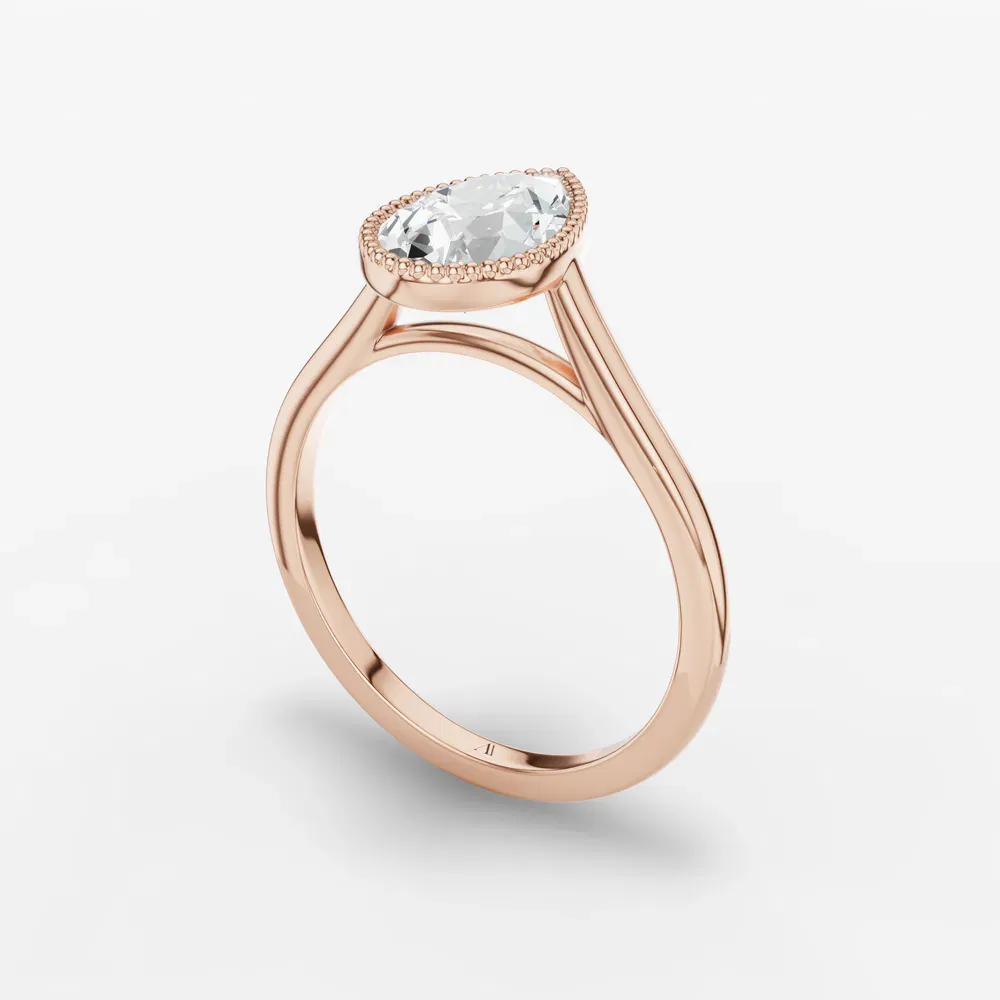 Certified 2 carat Lab Grown Diamond Pear Cut Solitaire, Milgrain, Cathedral Engagement Ring in 14K Rose Gold-Firen