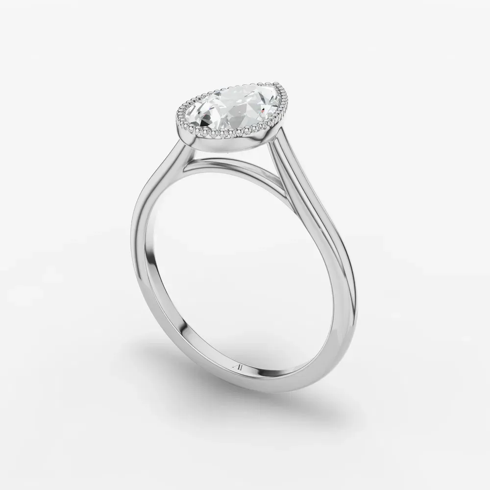Certified 1 carat Lab Grown Diamond Pear Cut Solitaire, Milgrain, Cathedral Engagement Ring in 14K White Gold-Firen