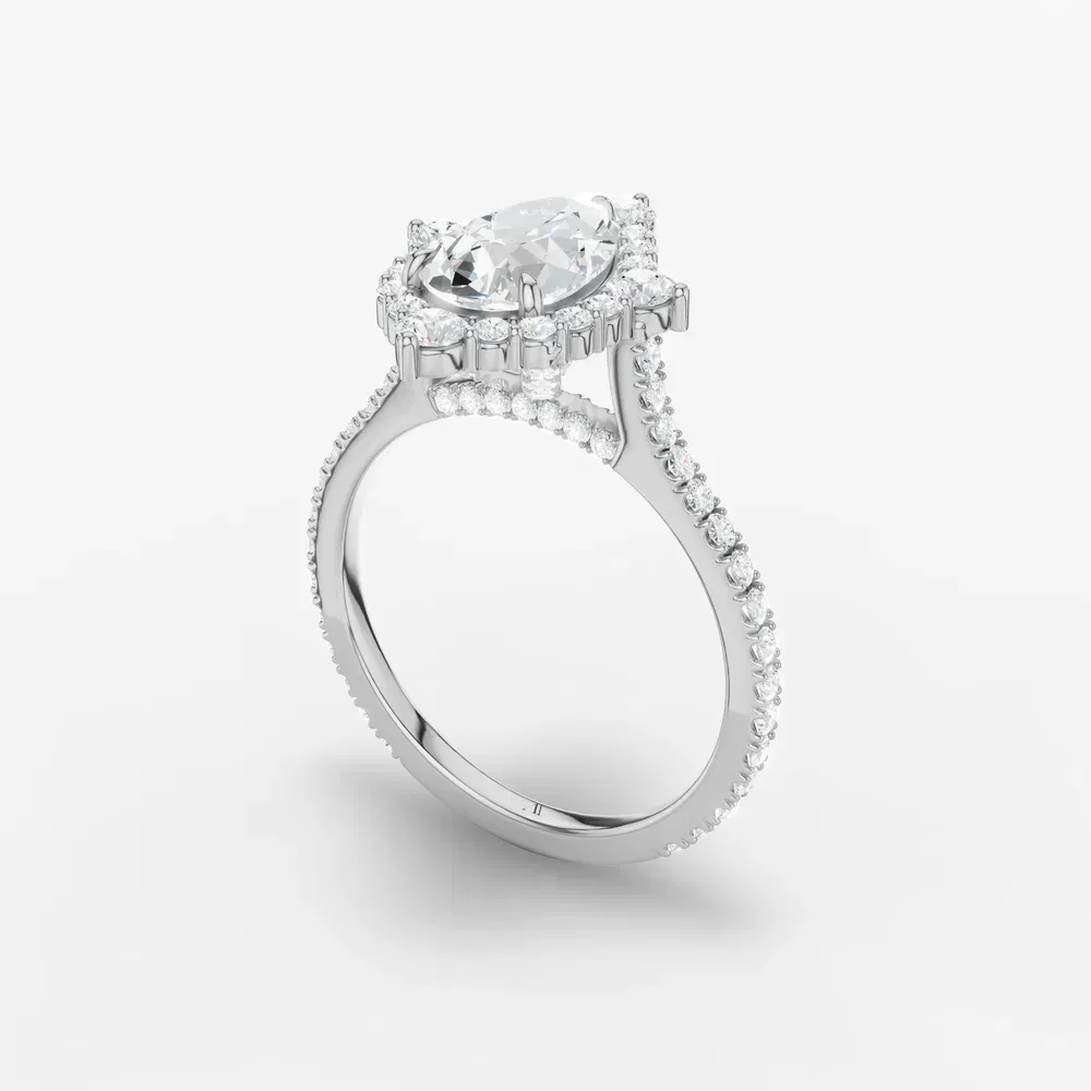 Certified 2 carat Lab Grown Diamond Pear Cut Hidden Halo, Halo, Cathedral Engagement Ring in 14K White Gold-Cylen