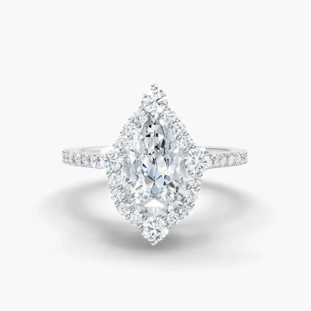Certified 2 carat Lab Grown Diamond Pear Cut Hidden Halo, Halo, Cathedral Engagement Ring in 14K White Gold-Cylen