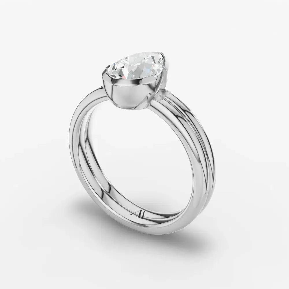 Certified 1 carat Lab Grown Diamond Pear Cut Solitaire, Bezel, Modern Engagement Ring in 14K White Gold-Sena
