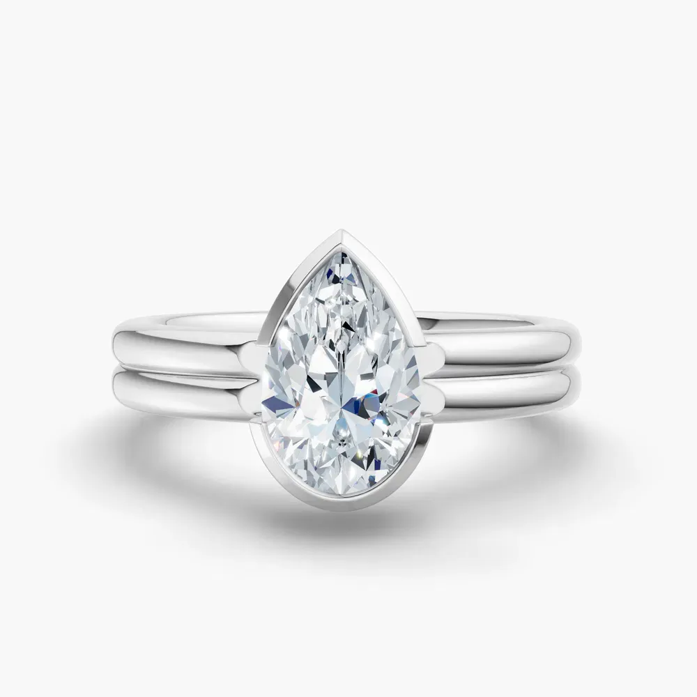 Certified 1 carat Lab Grown Diamond Pear Cut Solitaire, Bezel, Modern Engagement Ring in 14K White Gold-Sena
