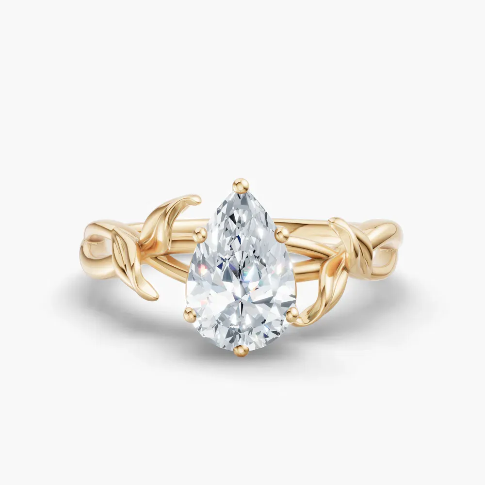 Certified 1 carat Lab Grown Diamond Pear Cut Solitaire, Vintage, Split Shank Engagement Ring in 14K Yellow Gold-Mirel