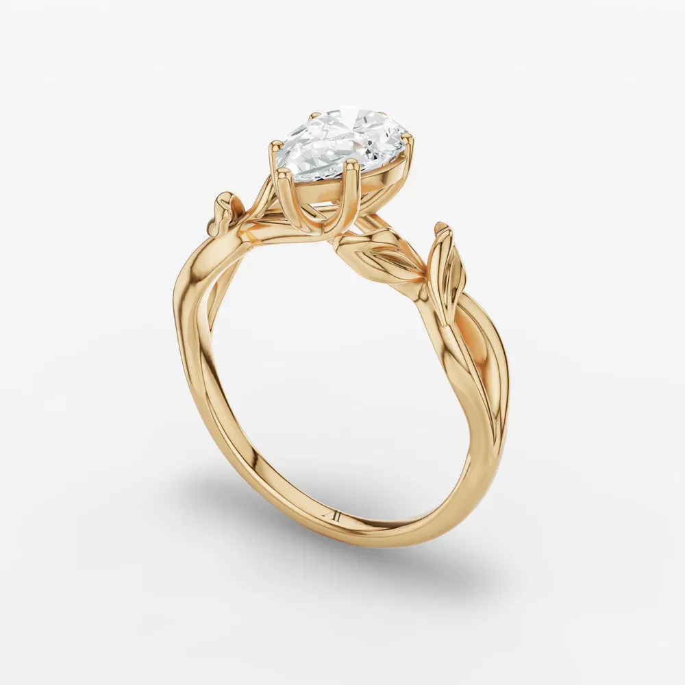 Certified 1 carat Lab Grown Diamond Pear Cut Solitaire, Vintage, Split Shank Engagement Ring in 14K Yellow Gold-Mirel