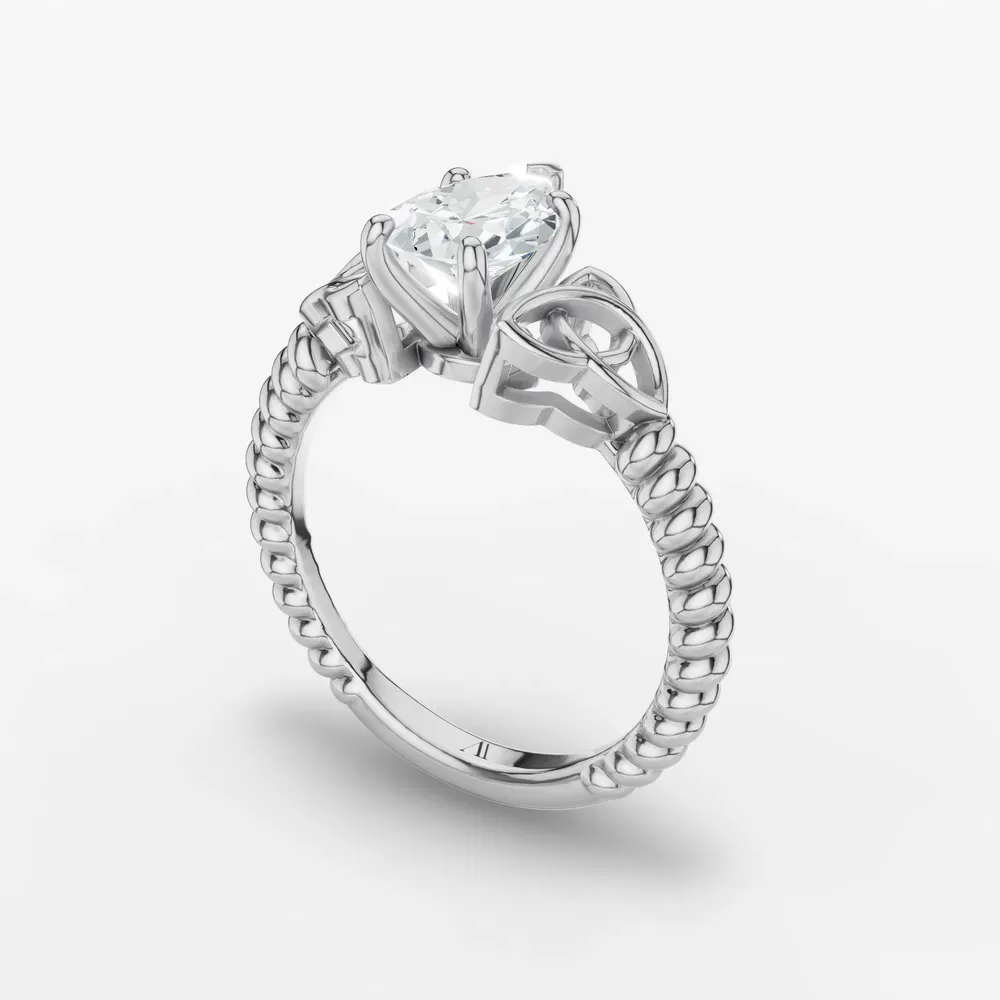 Certified 1 carat Lab Grown Diamond Pear Cut Solitaire, Twist, Celtic Engagement Ring in 14K White Gold-Thalyn