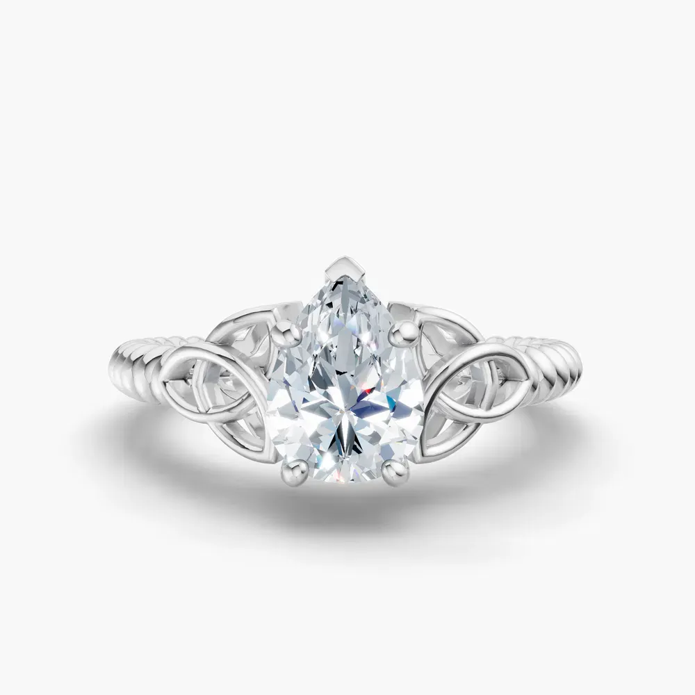 Certified 1 carat Lab Grown Diamond Pear Cut Solitaire, Twist, Celtic Engagement Ring in 14K White Gold-Thalyn