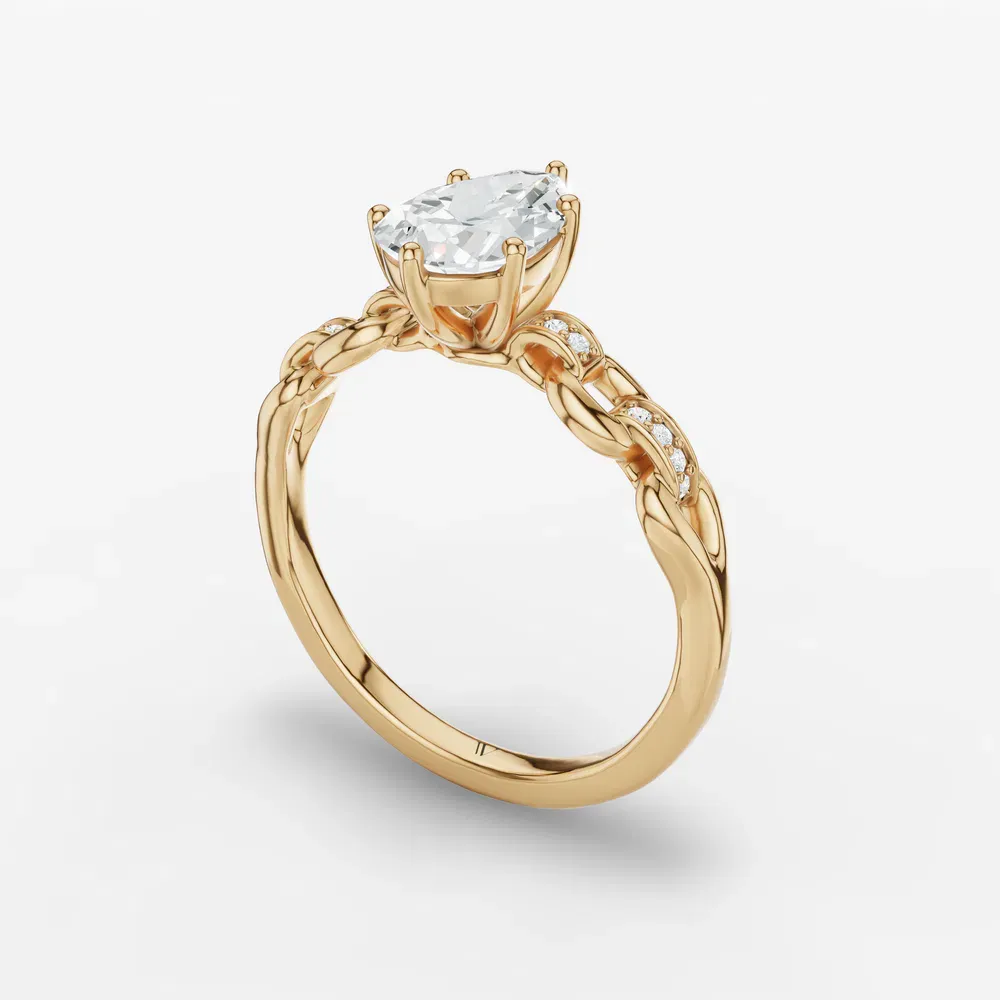 Certified 1 carat Lab Grown Diamond Pear Cut Twist, Unique, Side Stone Engagement Ring in 14K Yellow Gold-Perenne