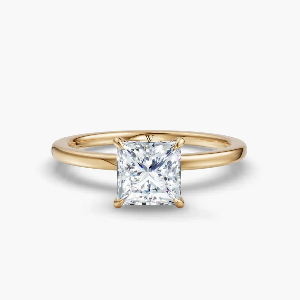 Certified 1 carat Lab Grown Diamond Princess Cut Hidden Halo Engagement Ring in 14K Yellow Gold-Helia