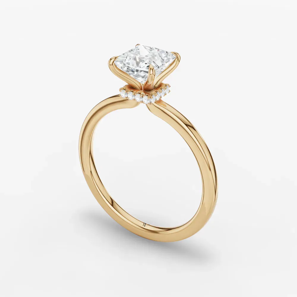 Certified 1 carat Lab Grown Diamond Princess Cut Hidden Halo Engagement Ring in 14K Yellow Gold-Helia