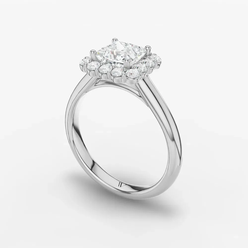 Certified 1 carat Lab Grown Diamond Princess Cut Cathedral, Halo, Floral Engagement Ring in 14K White Gold-Arwen