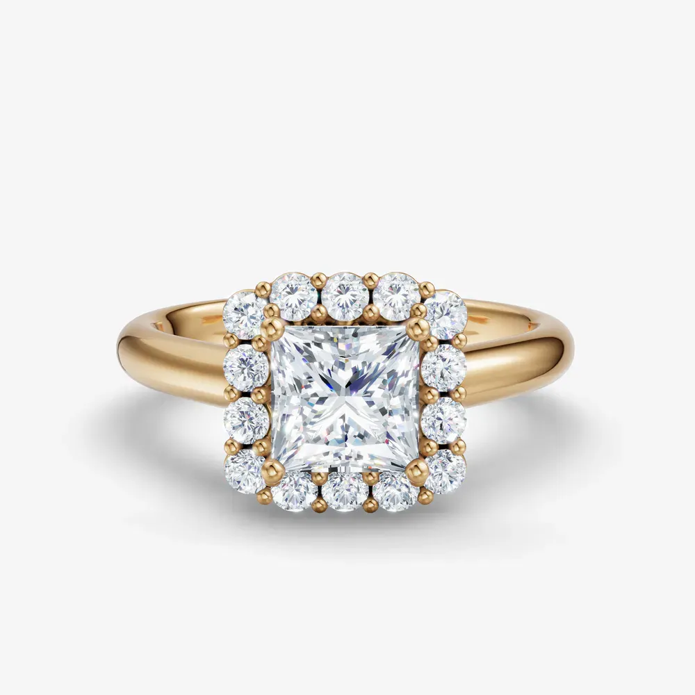 Certified 1 carat Lab Grown Diamond Princess Cut Cathedral, Halo, Floral Engagement Ring in 14K Yellow Gold-Arwen