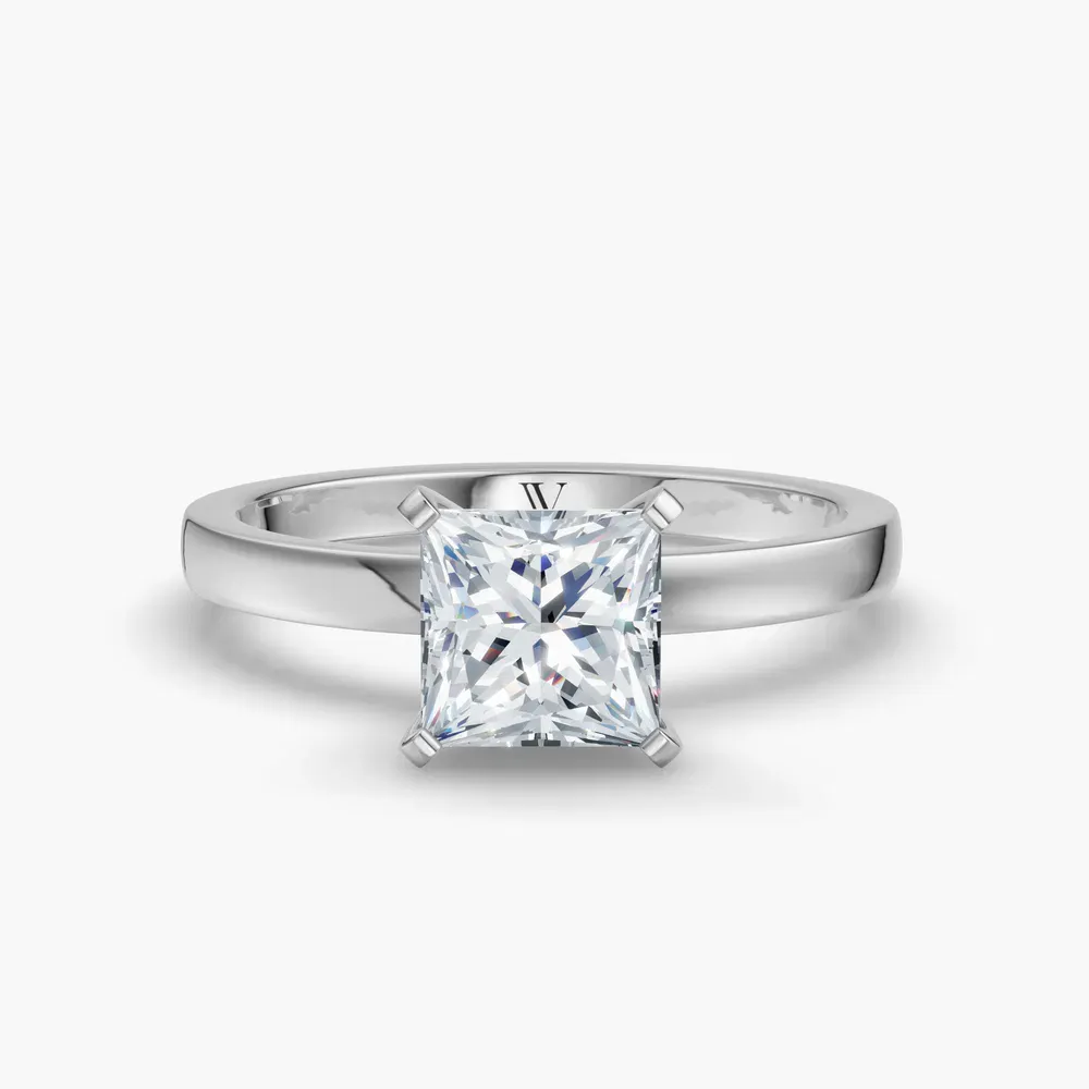 Certified 1 carat Lab Grown Diamond Princess Cut Solitaire, Classic, Simple Engagement Ring in 14K White Gold-Ocea