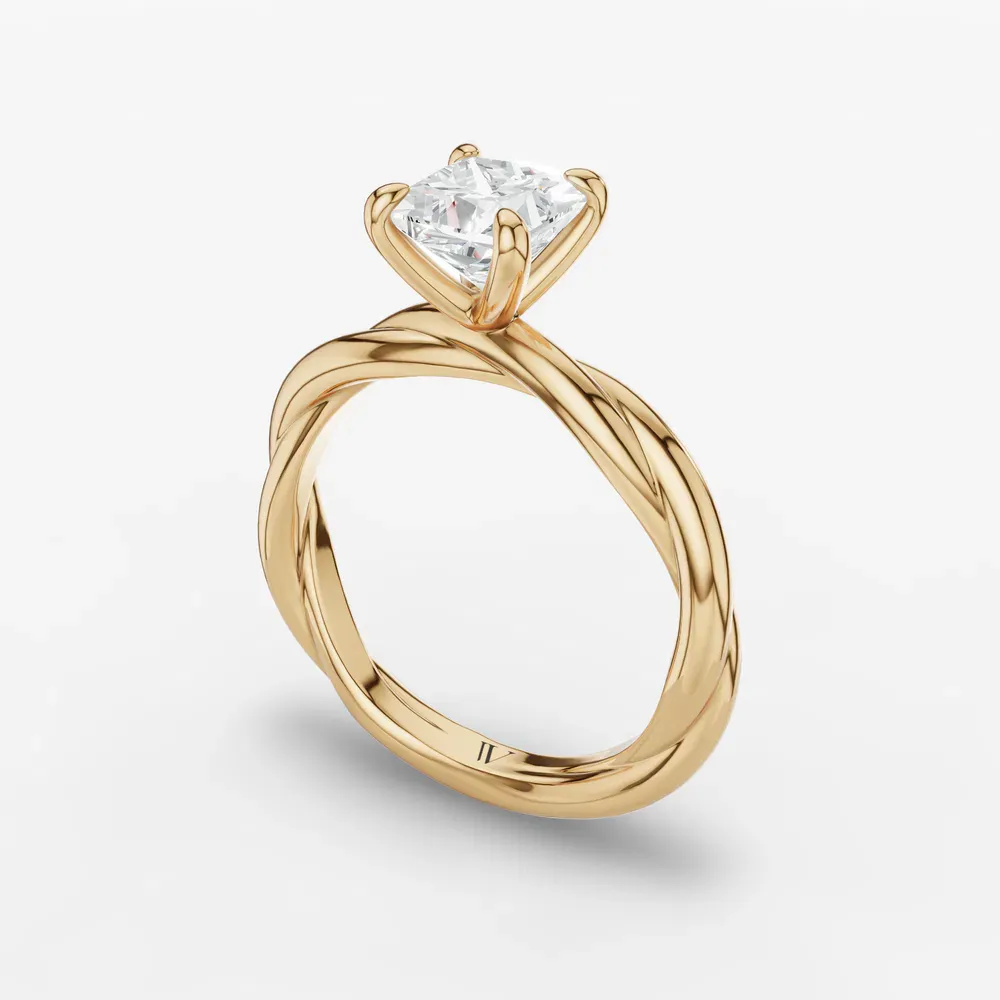 Certified 1 carat Lab Grown Diamond Princess Cut Solitaire, Twist Engagement Ring in 14K Yellow Gold-Fyora