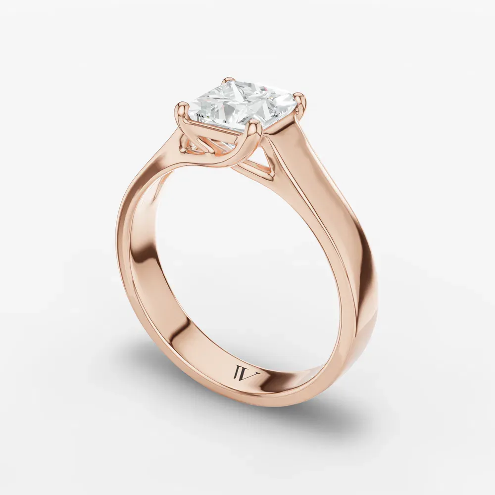 Certified 1 carat Lab Grown Diamond Princess Cut Solitaire, Cathedral Engagement Ring in 14K Rose Gold-Grion