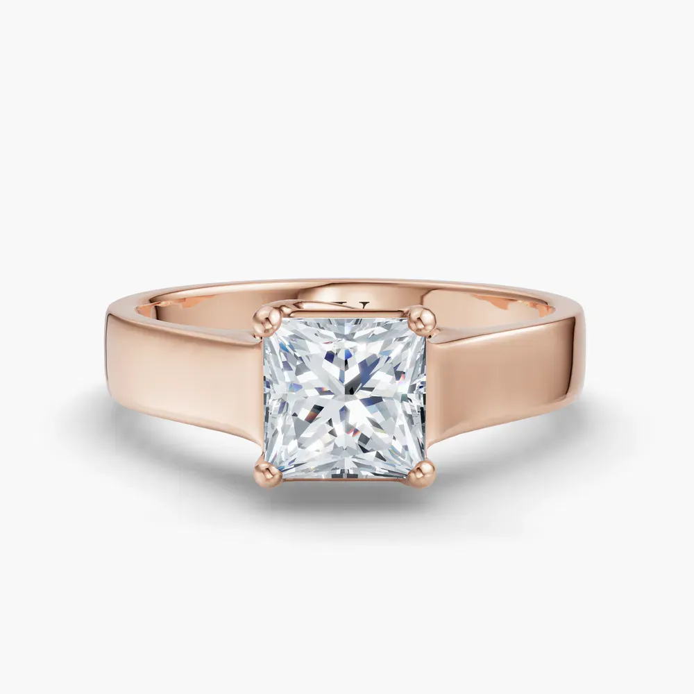 Certified 1 carat Lab Grown Diamond Princess Cut Solitaire, Cathedral Engagement Ring in 14K Rose Gold-Grion
