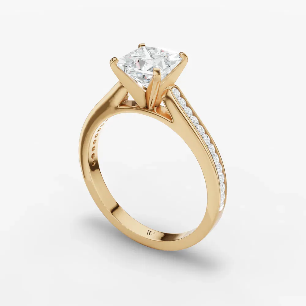 Certified 1 carat Lab Grown Diamond Princess Cut Cathedral, Channel Set Engagement Ring in 14K Yellow Gold-Velora