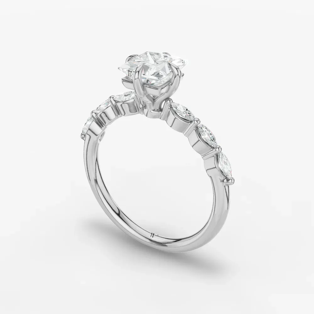 Certified 1 carat Lab Grown Diamond Princess Cut Side Stone Engagement Ring in 14K White Gold-Garo