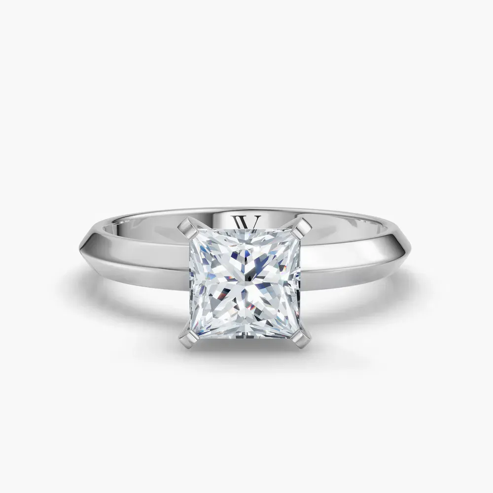 Certified 1 carat Lab Grown Diamond Princess Cut Solitaire, Classic, Simple Engagement Ring in 14K White Gold-Marshi