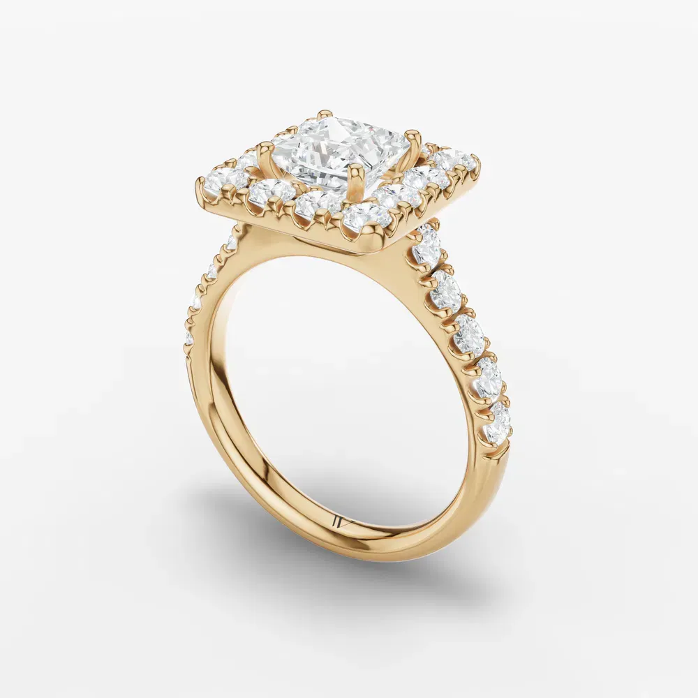 Certified 1 carat Lab Grown Diamond Princess Cut Halo, Pavé, Cathedral Engagement Ring in 14K Yellow Gold-Astrid