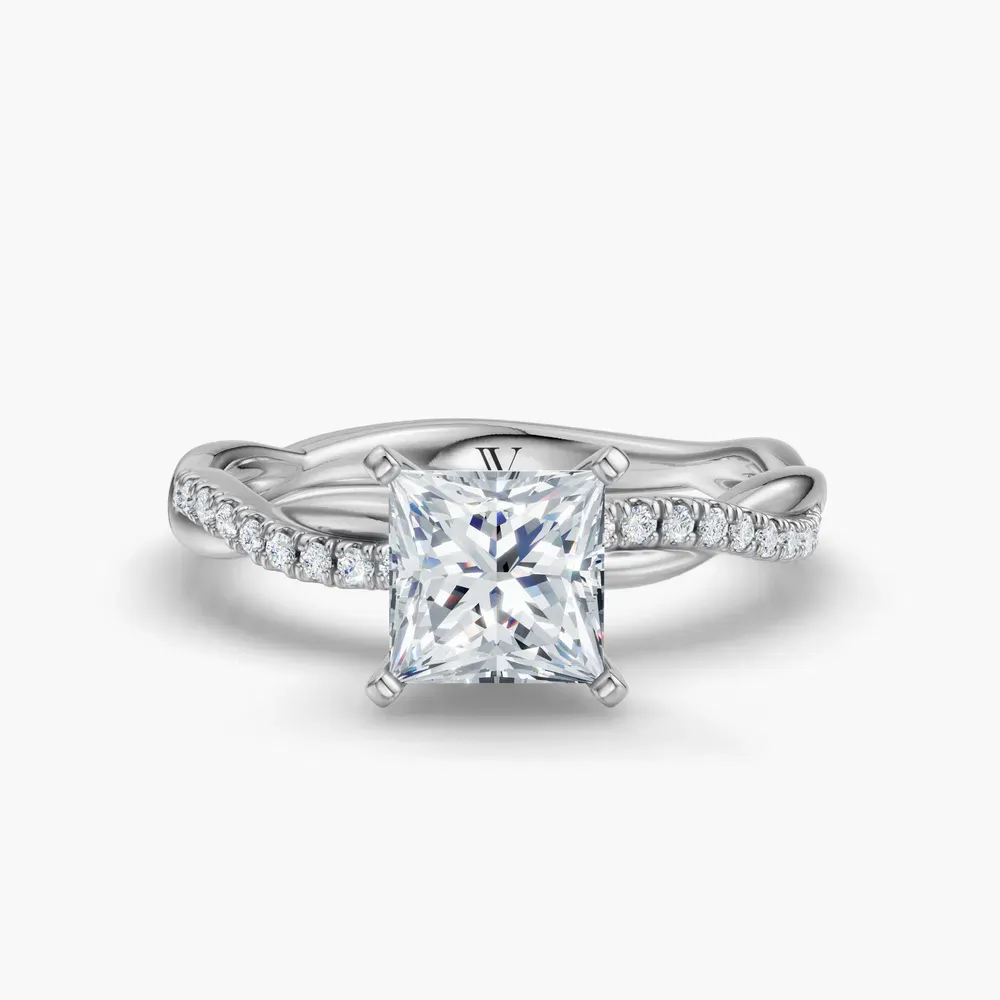 Certified 1 carat Lab Grown Diamond Princess Cut Pavé, Twist, Infinity Engagement Ring in 14K White Gold-Obliq