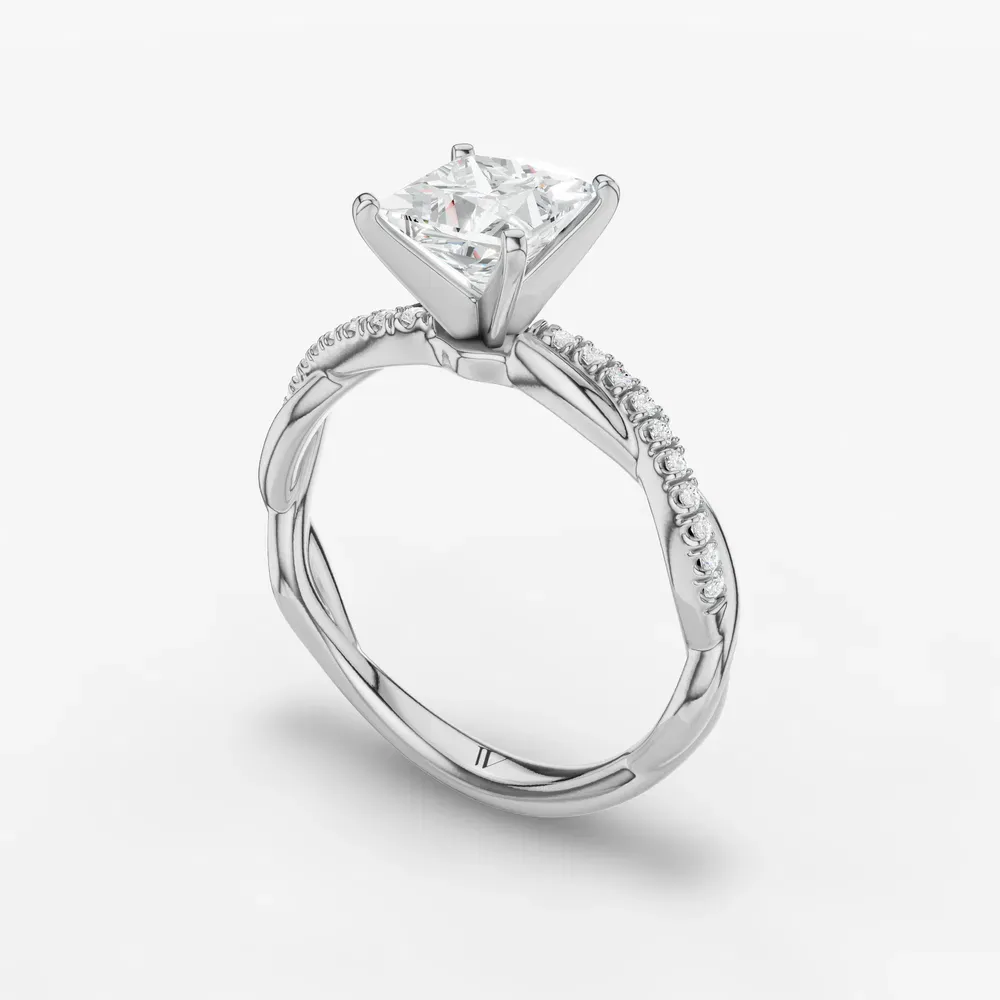 Certified 1 carat Lab Grown Diamond Princess Cut Pavé, Twist, Infinity Engagement Ring in 14K White Gold-Obliq