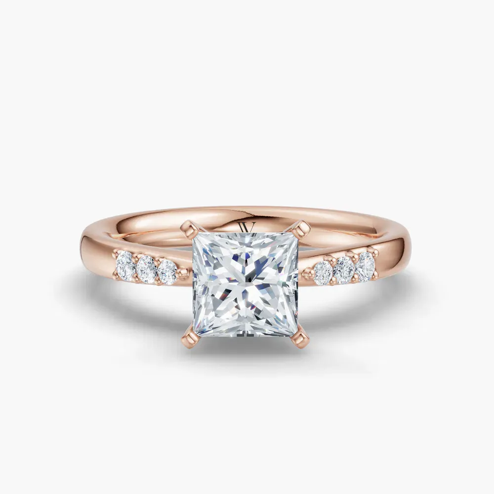 Certified 1 carat Lab Grown Diamond Princess Cut Side Stone Engagement Ring in 14K Rose Gold-Jubatu