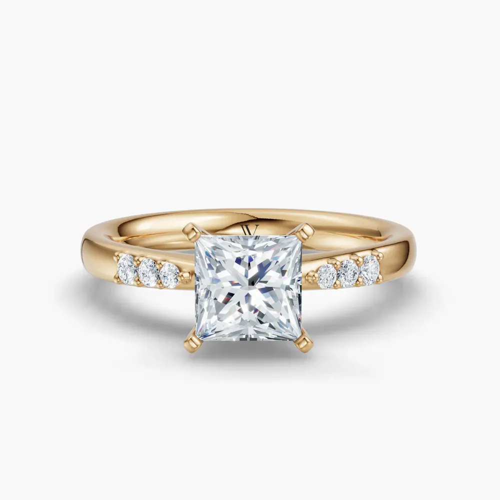 Certified 1 carat Lab Grown Diamond Princess Cut Side Stone Engagement Ring in 14K Yellow Gold-Jubatu