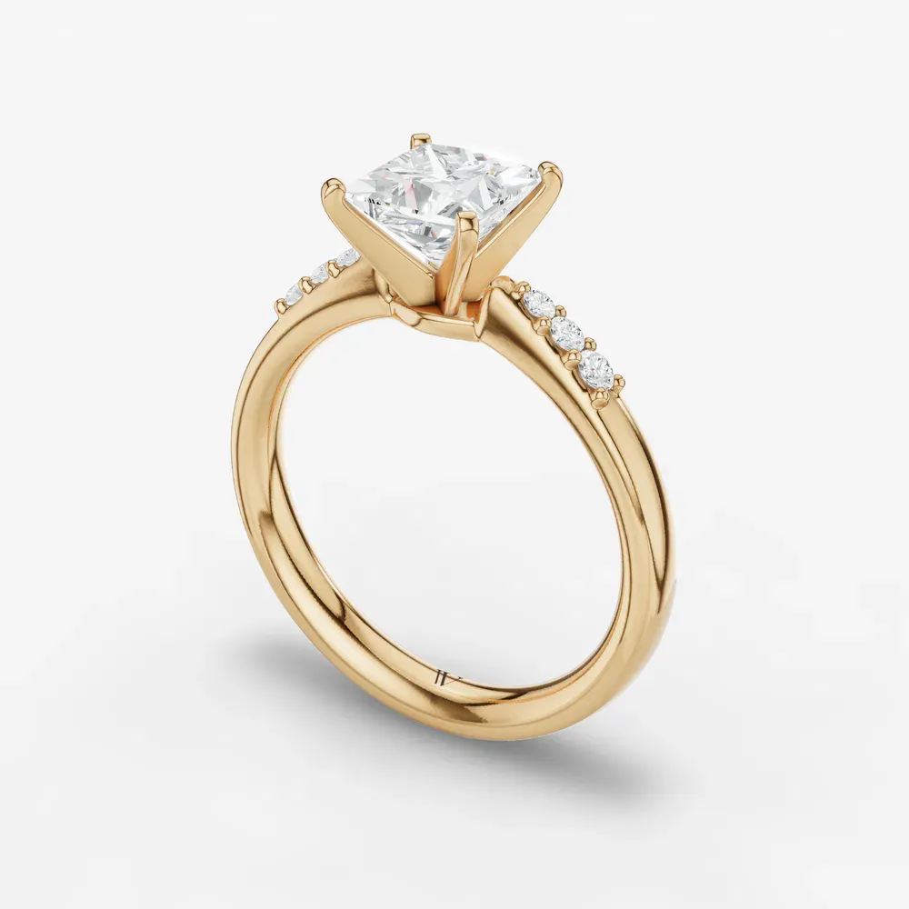 Certified 1 carat Lab Grown Diamond Princess Cut Side Stone Engagement Ring in 14K Yellow Gold-Jubatu