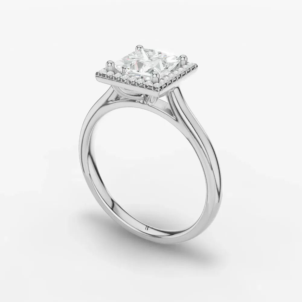 Certified 1 carat Lab Grown Diamond Princess Cut Halo, Cathedral Engagement Ring in 14K White Gold-Pejr