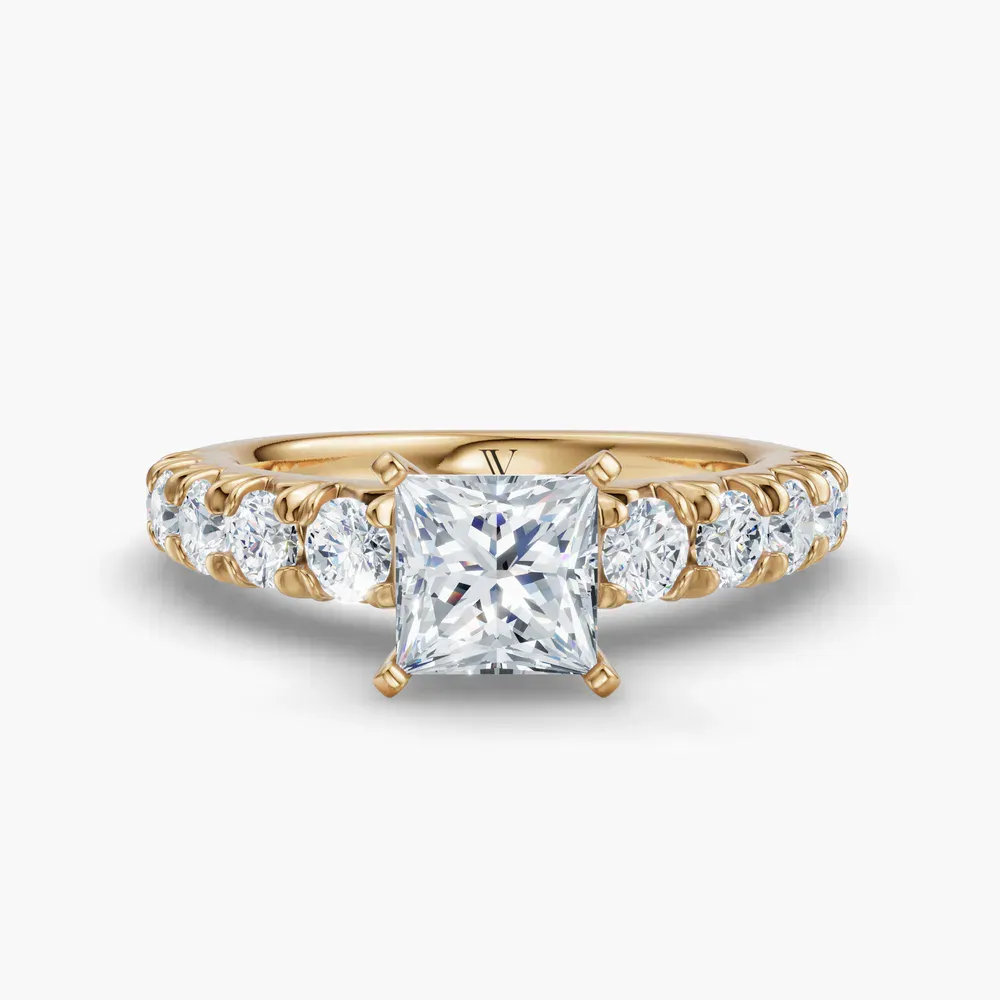 Certified 1 carat Lab Grown Diamond Princess Cut Pavé, Classic, Simple Engagement Ring in 14K Yellow Gold-Zionb