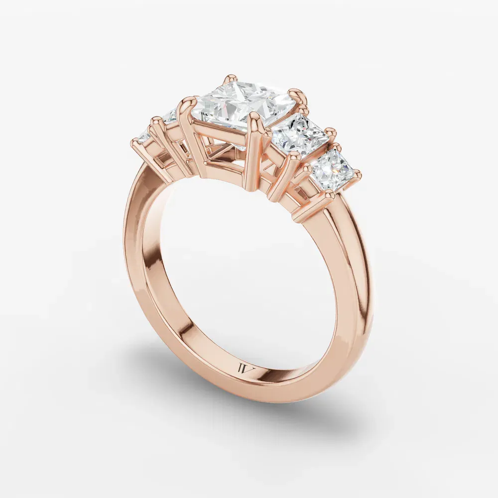 Certified 1 carat Lab Grown Diamond Princess Cut Five Stone, Side Stone Engagement Ring in 14K Rose Gold-Velaris