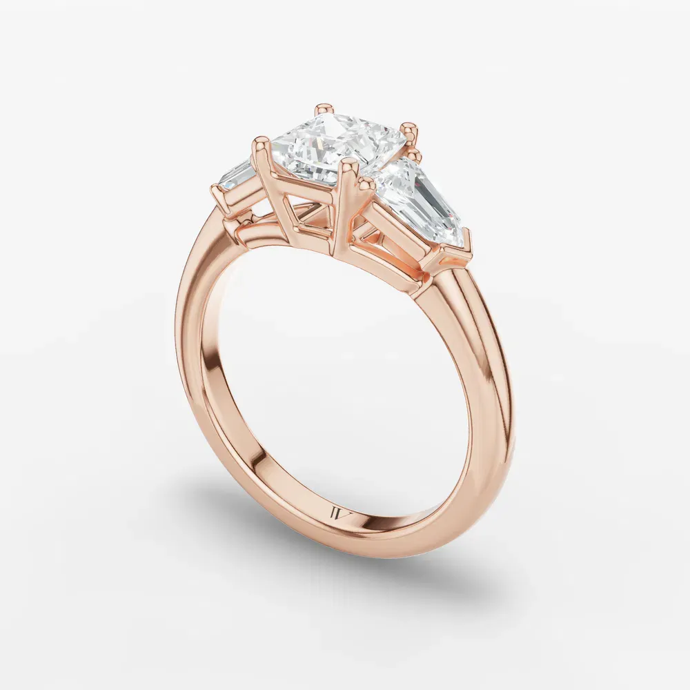 Certified 1 carat Lab Grown Diamond Princess Cut Three Stone, Side Stone Engagement Ring in 14K Rose Gold-Lyris