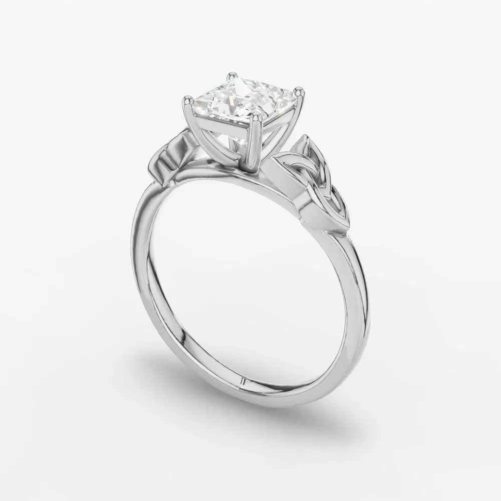 Certified 1 carat Lab Grown Diamond Princess Cut Solitaire, Cathedral, Celtic Engagement Ring in 14K White Gold-Vire