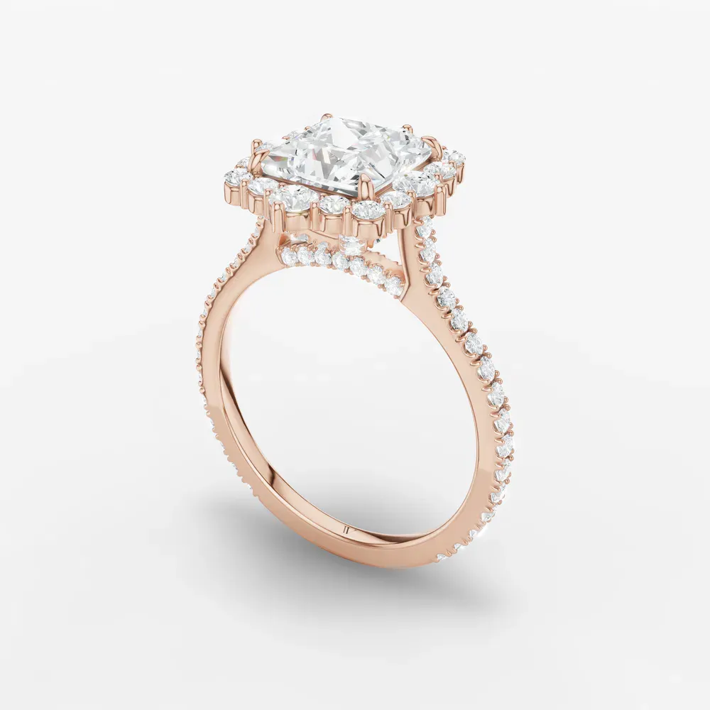 Certified 2 carat Lab Grown Diamond Princess Cut Hidden Halo, Halo, Cathedral Engagement Ring in 14K Rose Gold-Cylen